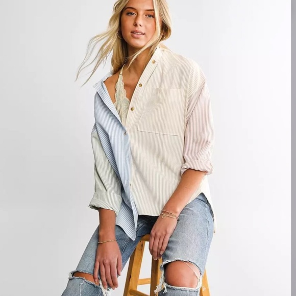 ACOA Striped Color Block Button Down Long Sleeved Shirt NWT From Buckle - Picture 12 of 16